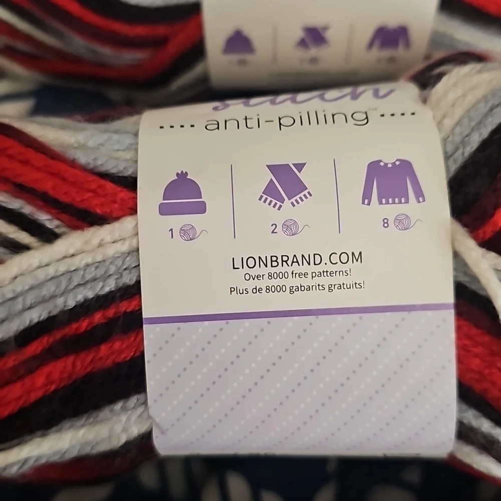 Lion Brand Basic Stitch Yarn - Red, Black, White